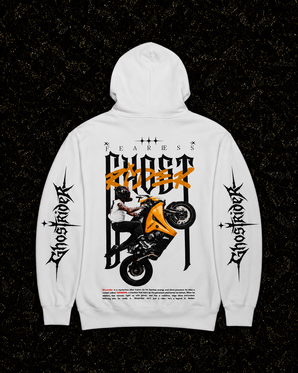 WHITE 'FEARLESS GHOSTRIDER' HOODIE