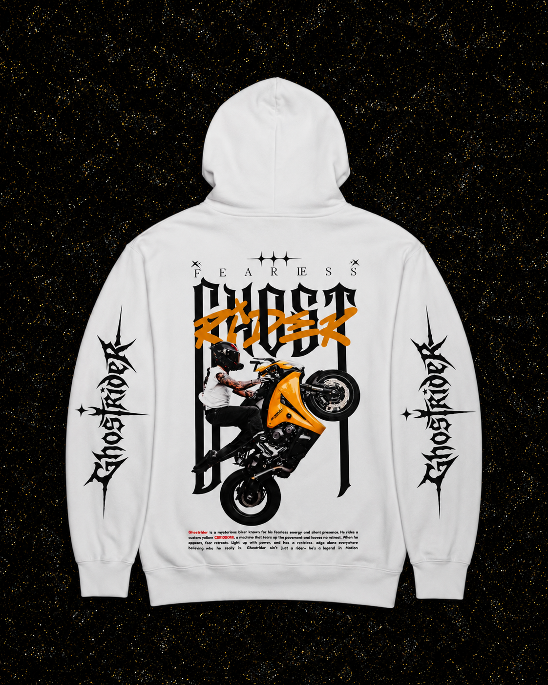 WHITE 'FEARLESS GHOSTRIDER' HOODIE
