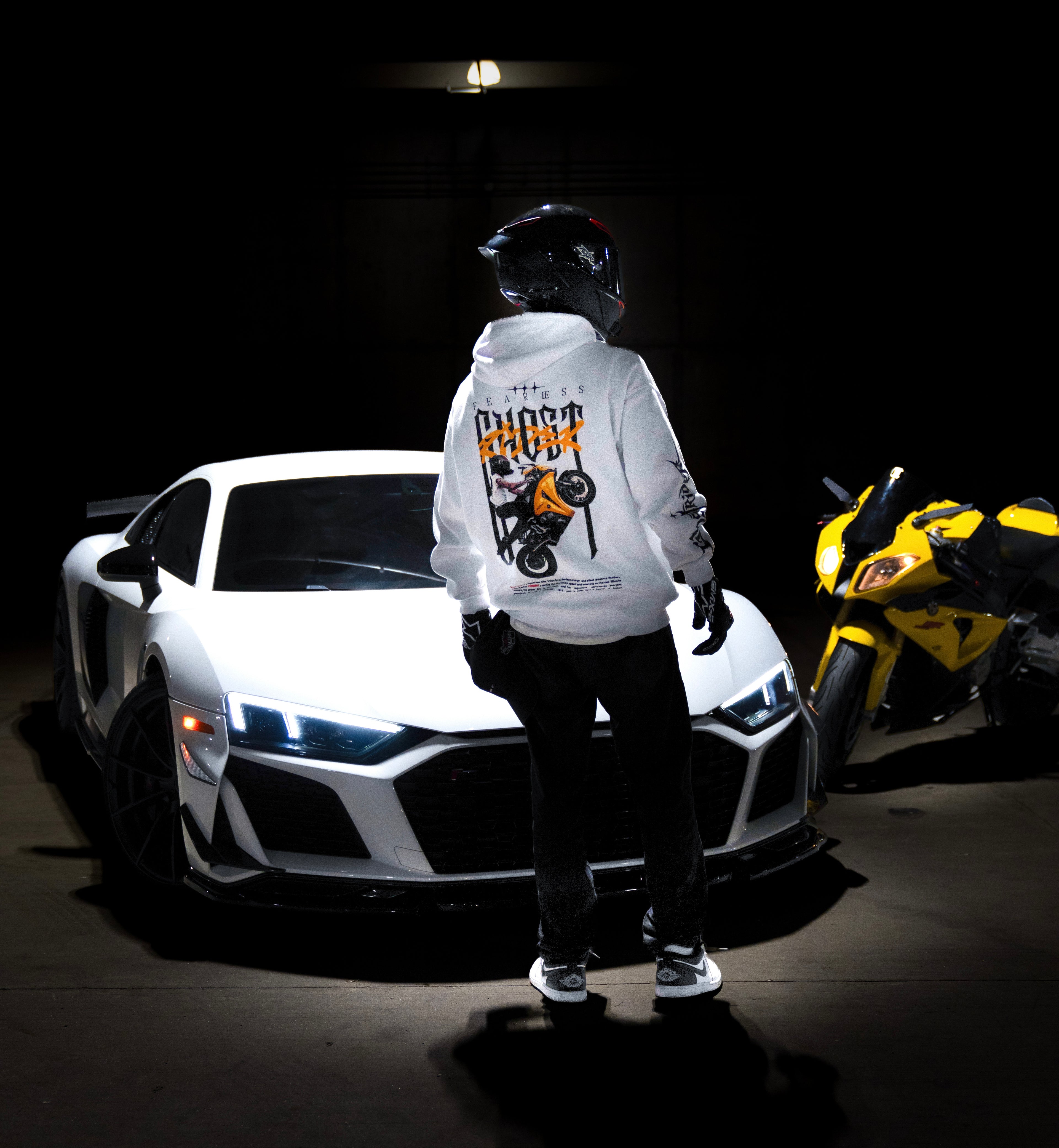 WHITE 'FEARLESS GHOSTRIDER' HOODIE