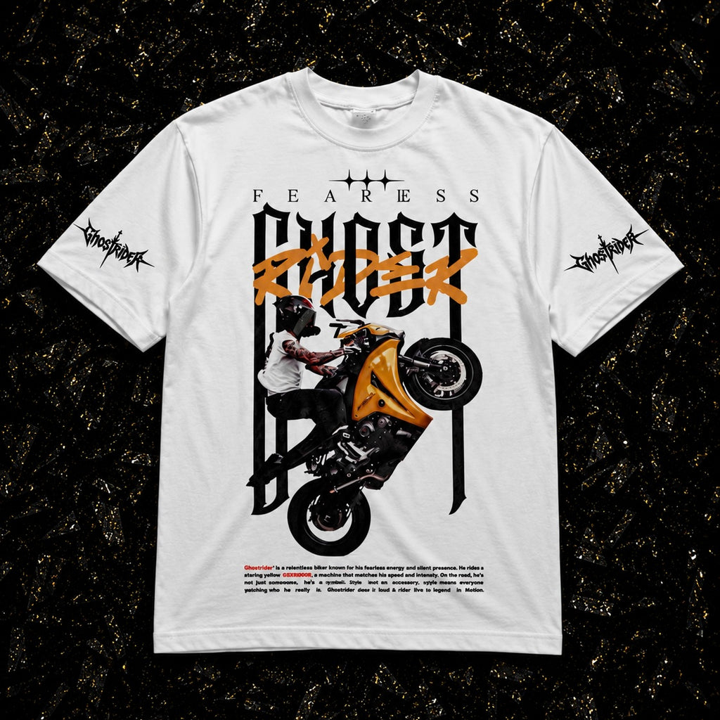 WHITE 'FEARLESS GHOSTRIDER' T SHIRT