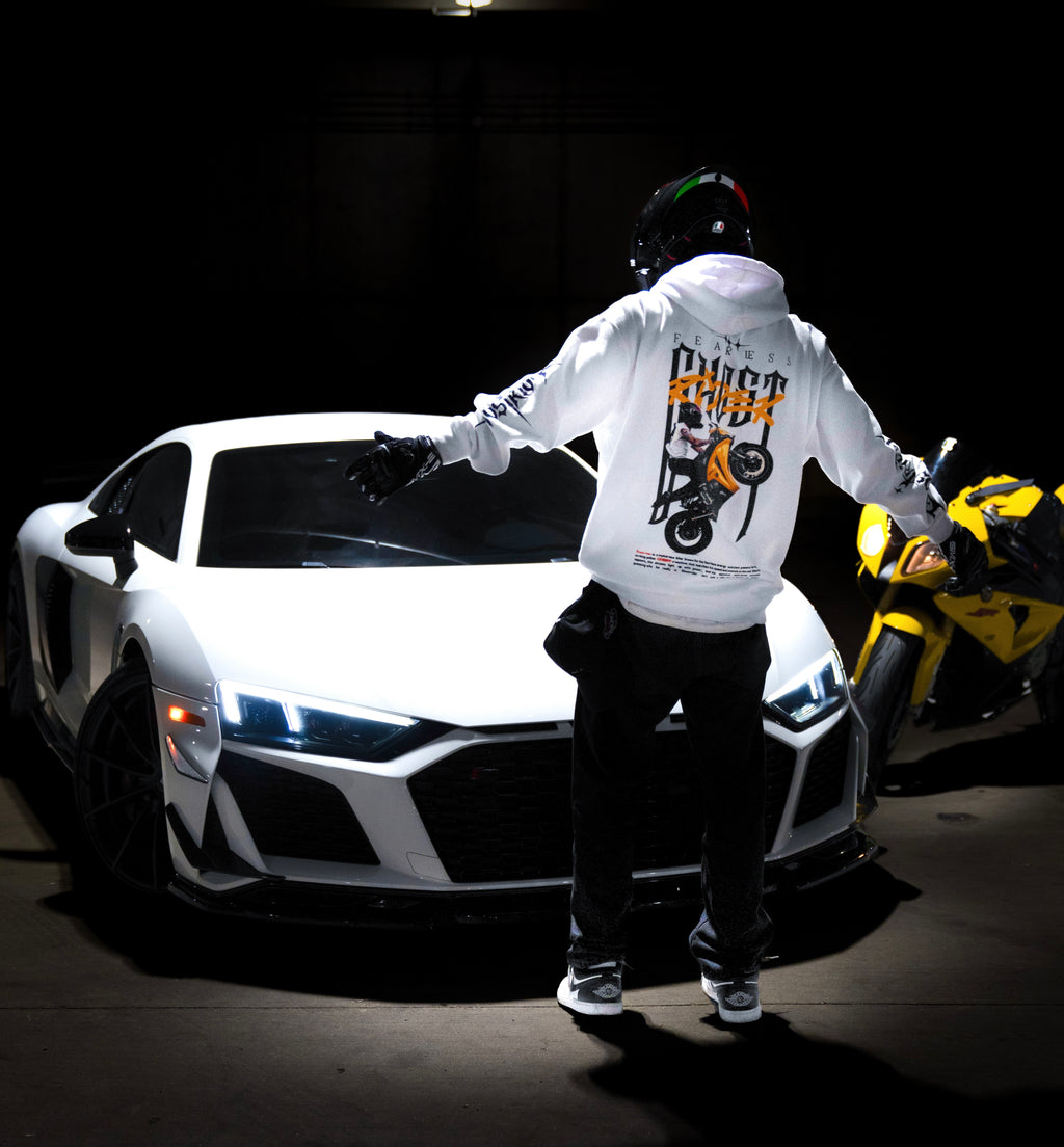 WHITE 'FEARLESS GHOSTRIDER' HOODIE