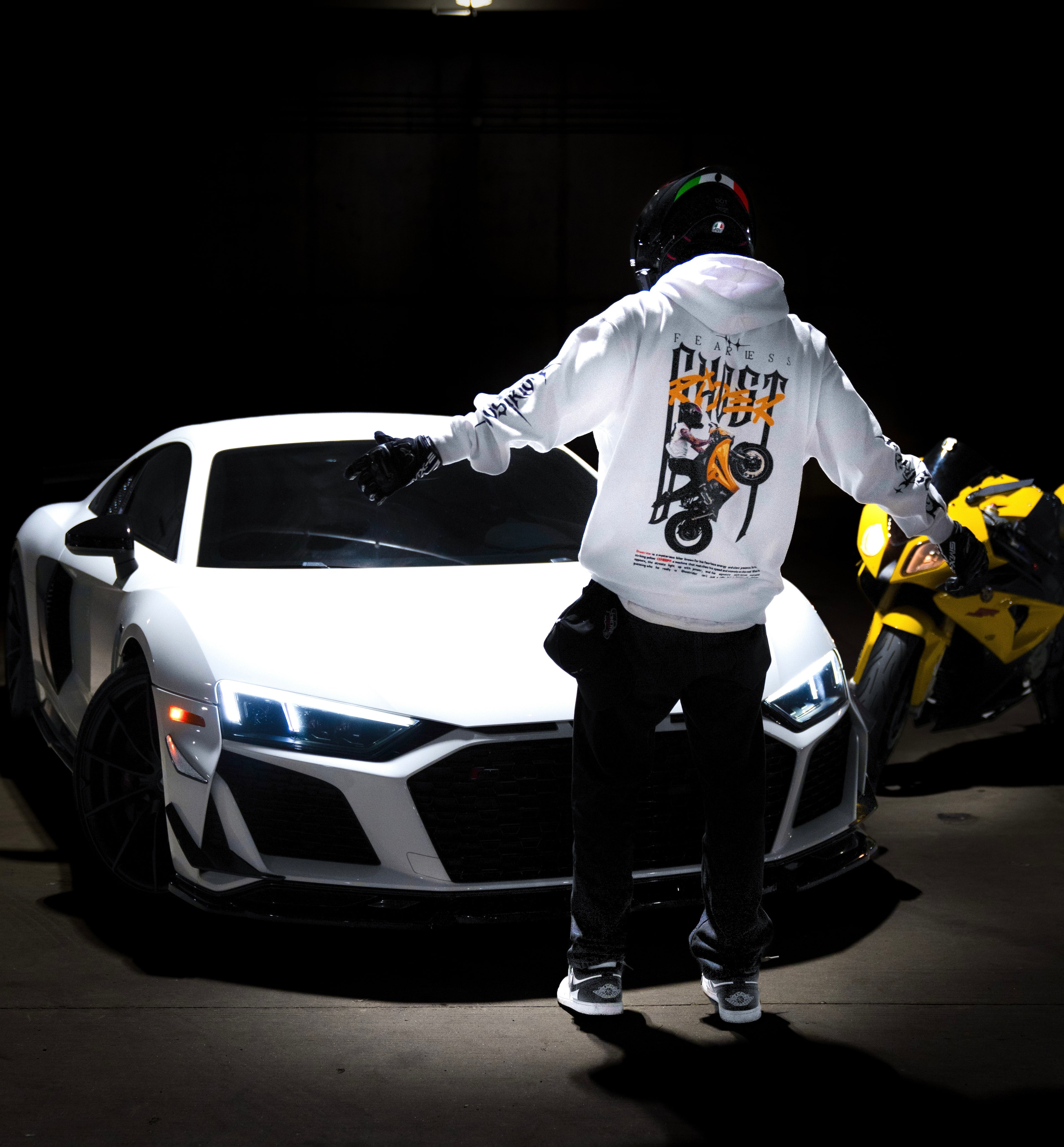 WHITE 'FEARLESS GHOSTRIDER' HOODIE