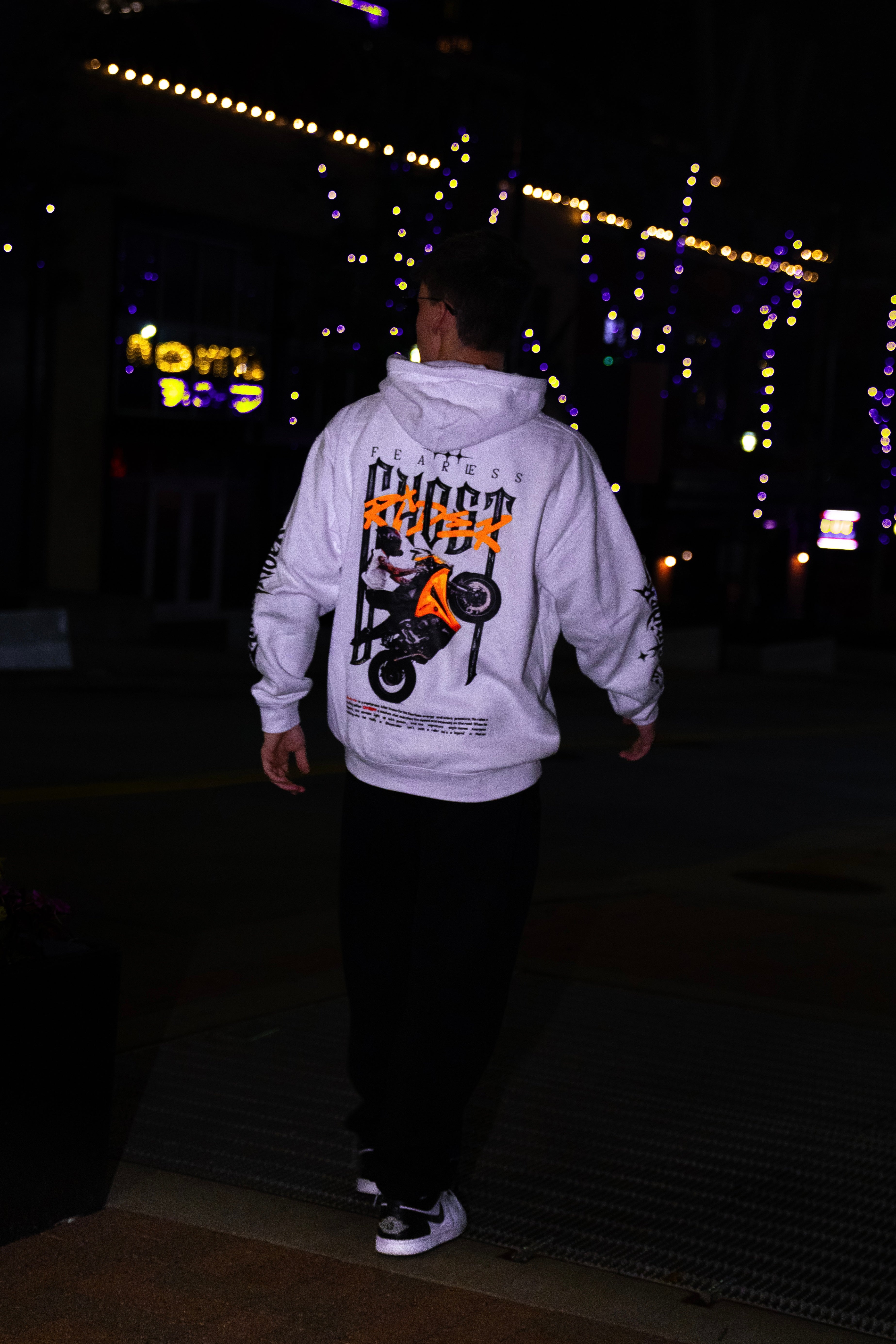 WHITE 'FEARLESS GHOSTRIDER' HOODIE