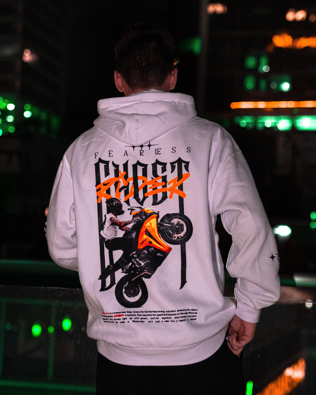 WHITE 'FEARLESS GHOSTRIDER' HOODIE