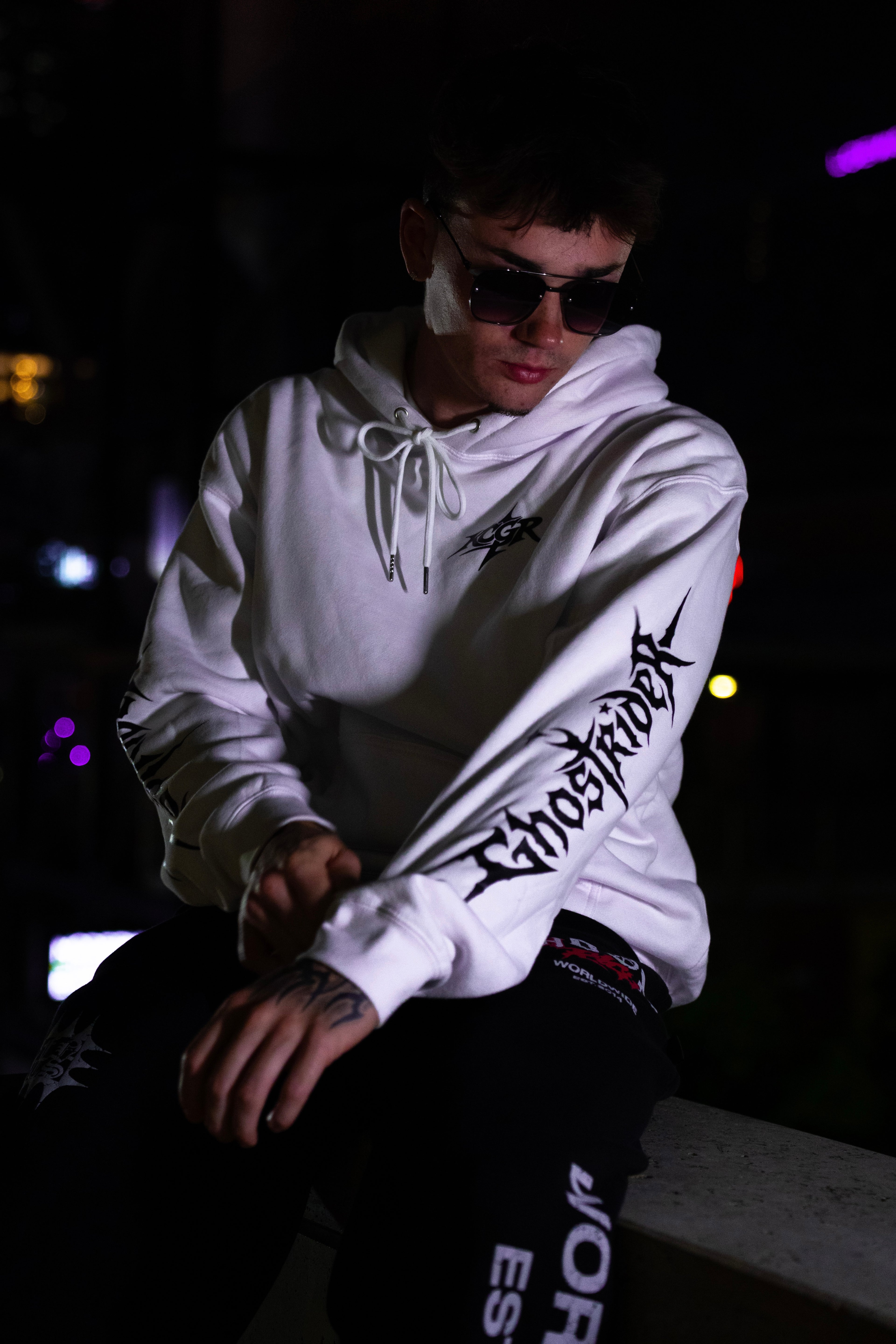 WHITE 'FEARLESS GHOSTRIDER' HOODIE