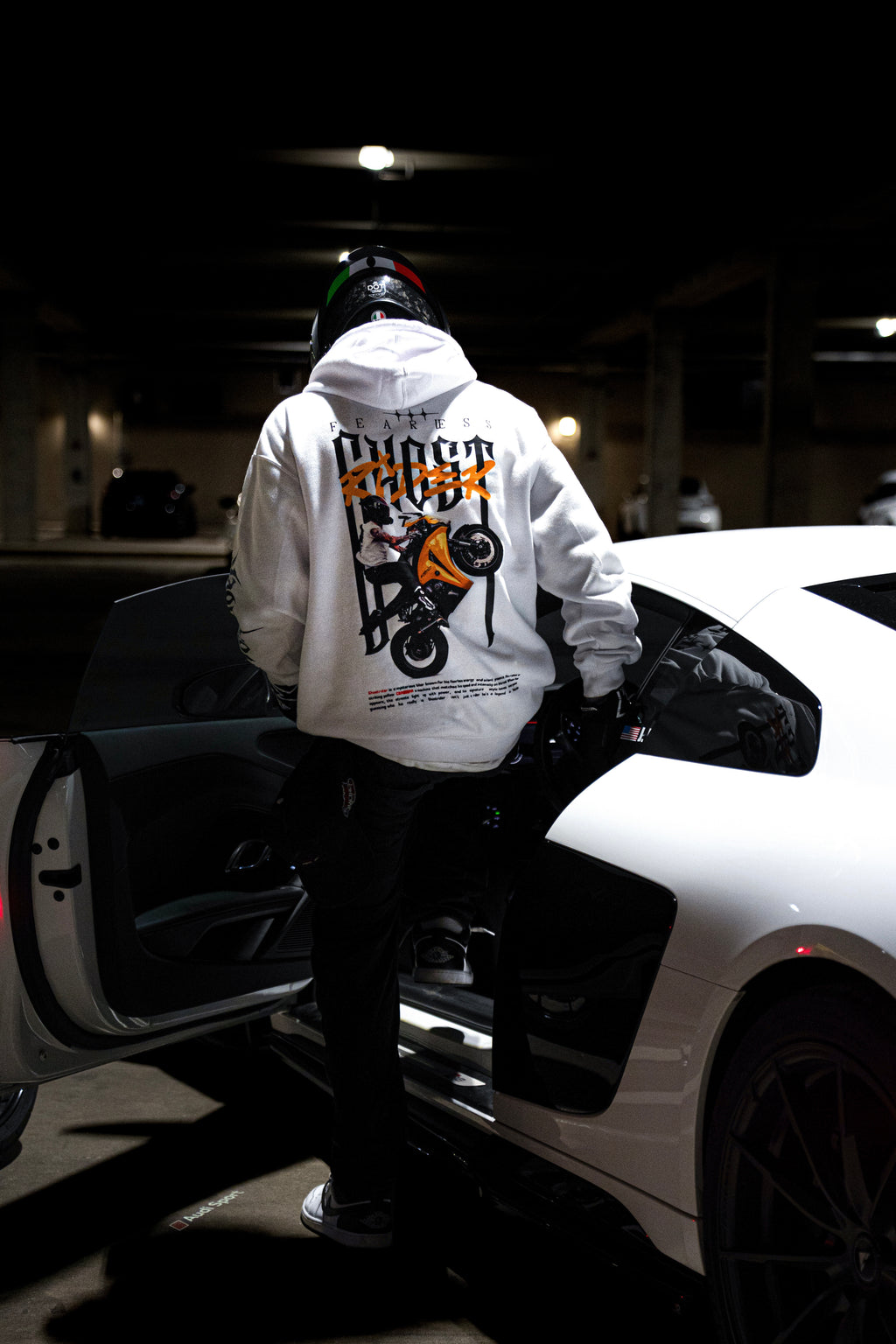 WHITE 'FEARLESS GHOSTRIDER' HOODIE